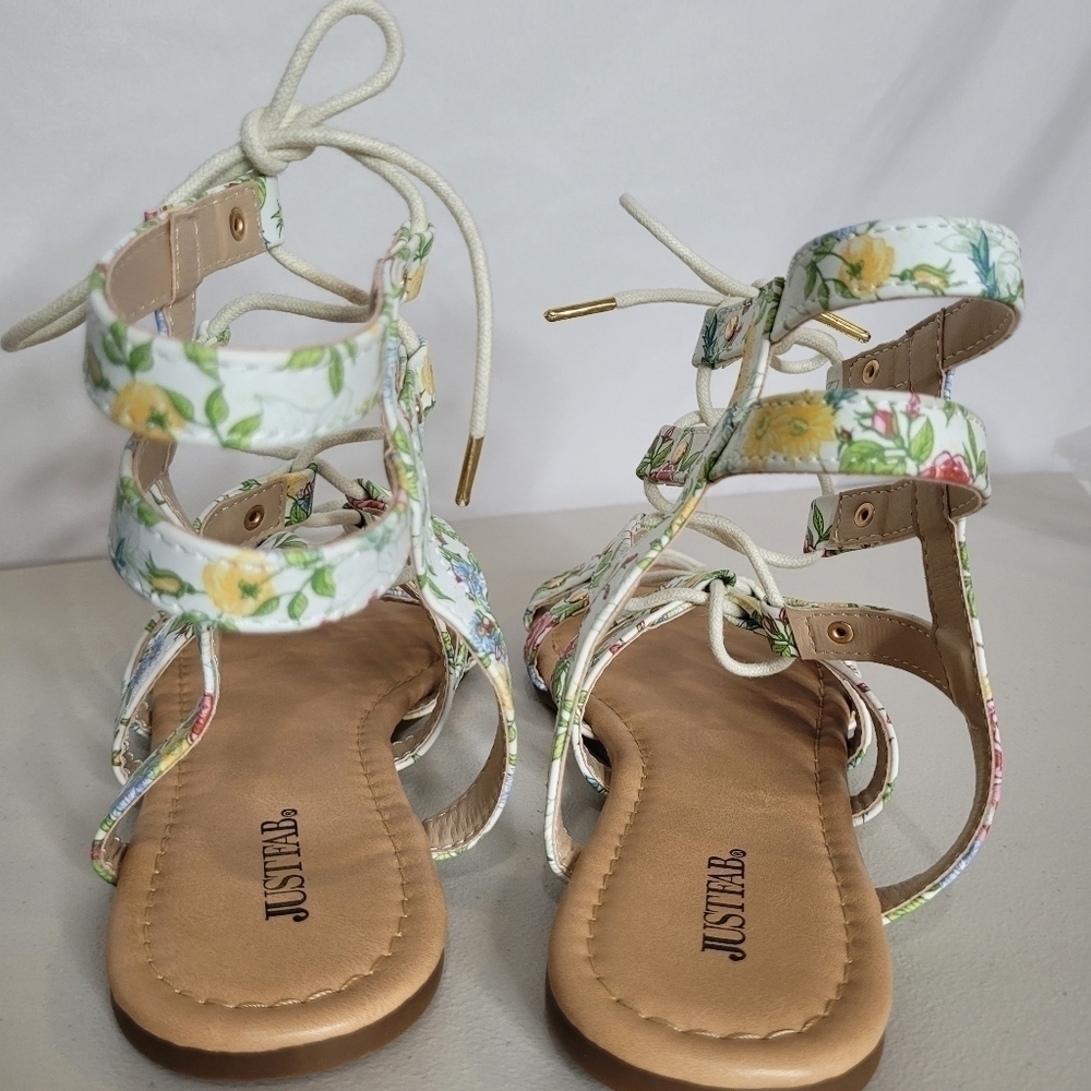 JustFab Myra Floral Faux Leather Gladiator Sandals - Size 7.5 - Picture 4 of 8